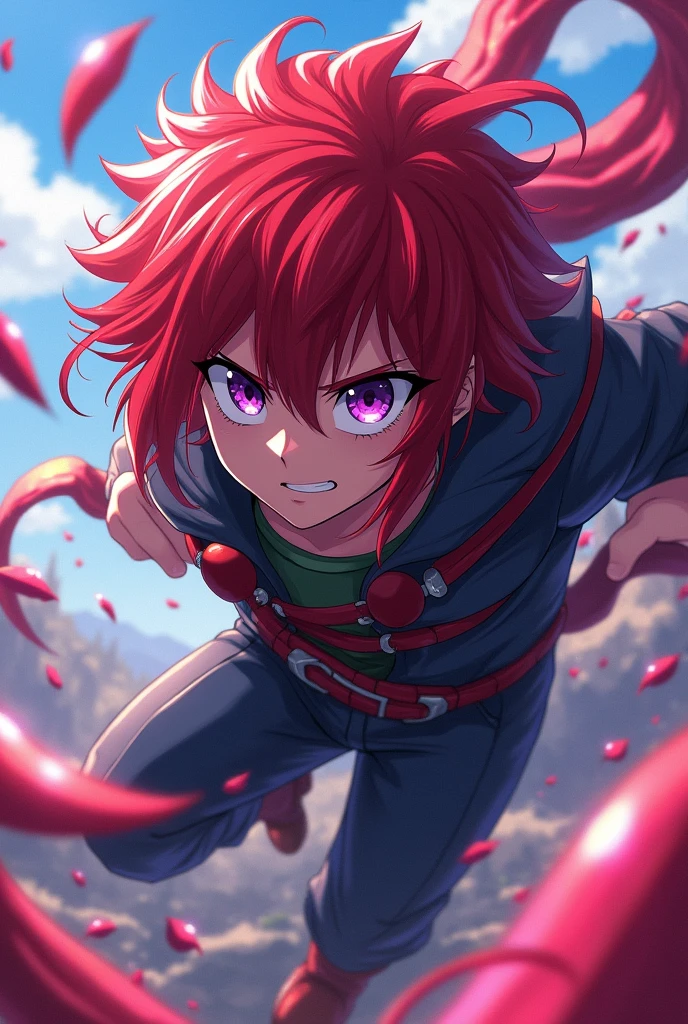 Screenshot My hero academia a red-haired boy with long hair and violet eyes