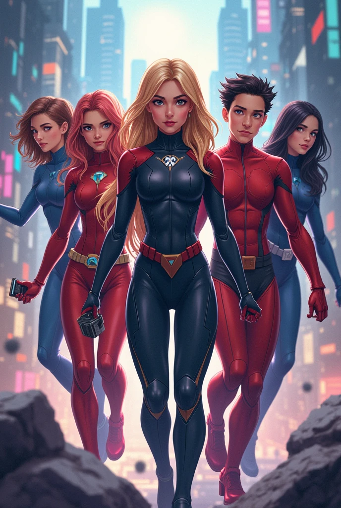 A team of 5 young superheroes aged 17, 2 girls and 3 boys