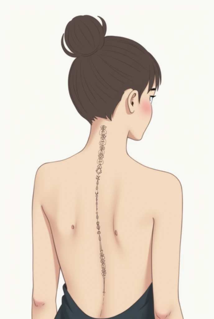 Generate a design of a long and small straight tattoo in a minimalist style on a WHITE BACKGROUND for the spine 