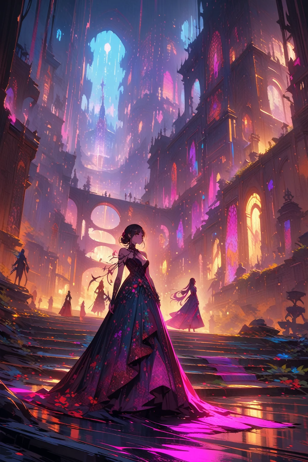 ((best quality)) , ((masterpiece)) , (detailed)，Rogue's Passage, The Revenge, "In the tapestry of twilight, shadows and light entwine, unveiling the mysteries of dusk.", "It's a beautiful life, oh oh oh.", opulent, dynamic cinematic color, epic atmosphere, dynamic dramatic beautiful full taking, very, romantic, colorful, cinematic light, grand illumination,(((concept art ，Shameful . digital artwork, illustrative, painterly, matte painting, highly detailed)))