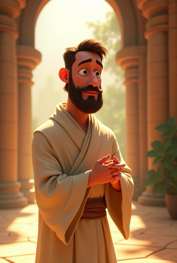 Israelite priest in cream-colored robe animated pixar