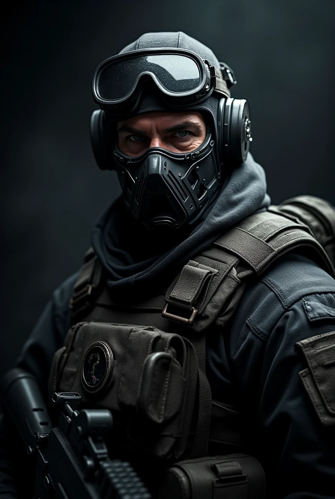 Create an image of a goost cod warzone character to put on your YouTube profile with a black background