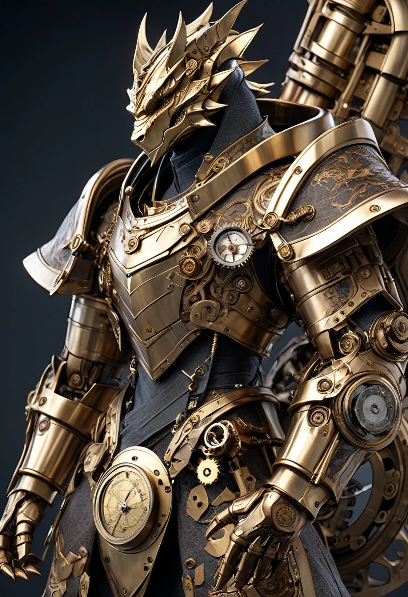 masterpiece, 8k, best quality, highly detailed, a male brass dragonborn made of machinery and clockwork pieces