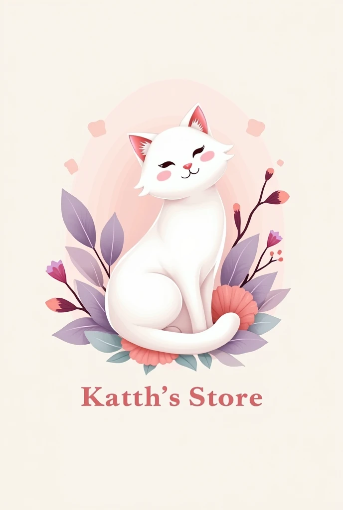 GENERATE A MAKEUP STORE LOGO WITH THE NAME KATTH&#39;S STORE WITH PASTEL COLORS AND COSMETICS WITH A WHITE CAT