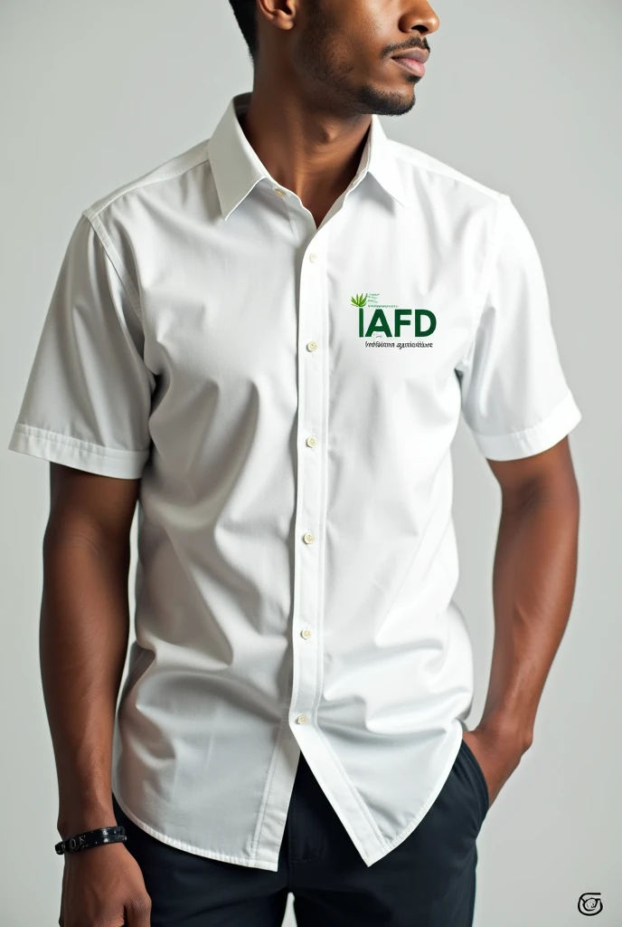 Create a design for a short sleeve dress shirt with IDAF logo, below the logo of the Institute for Agricultural and Forestry Defense, down tec. Agricultural, and behind R.Brown