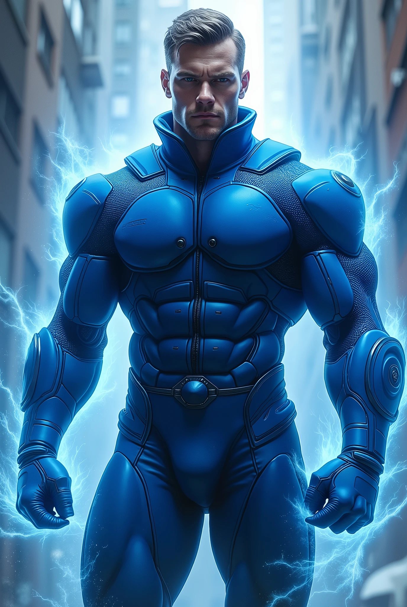 I drew a man in blue combat gear, muscular and radiating energy, and I wanted to release a different kind of energy.