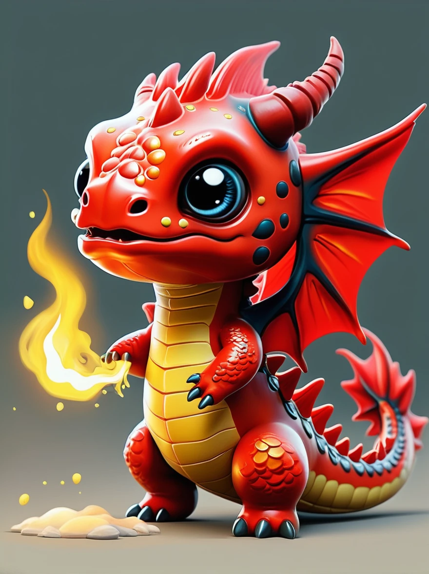 il y a un petit jouet d'un dragon rouge et jaune, art numérique by Kanbun Master, polycompte, art numérique, petit cracheur de feu, chibi, créature axolotl, haut,  nageoire murloc, cuaxolotl, Ryuu, Actif d&#39;icône de jeu, axolotl mignon, axolotl, image en jeu