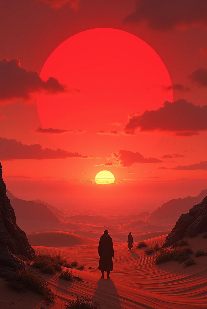 Desert with a red sunset