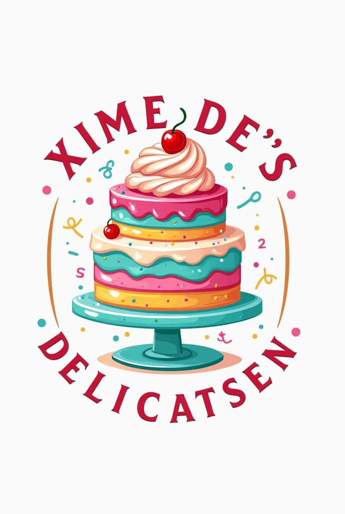Logo with a brightly colored cake that says Xime's Delicatessen and 77570936