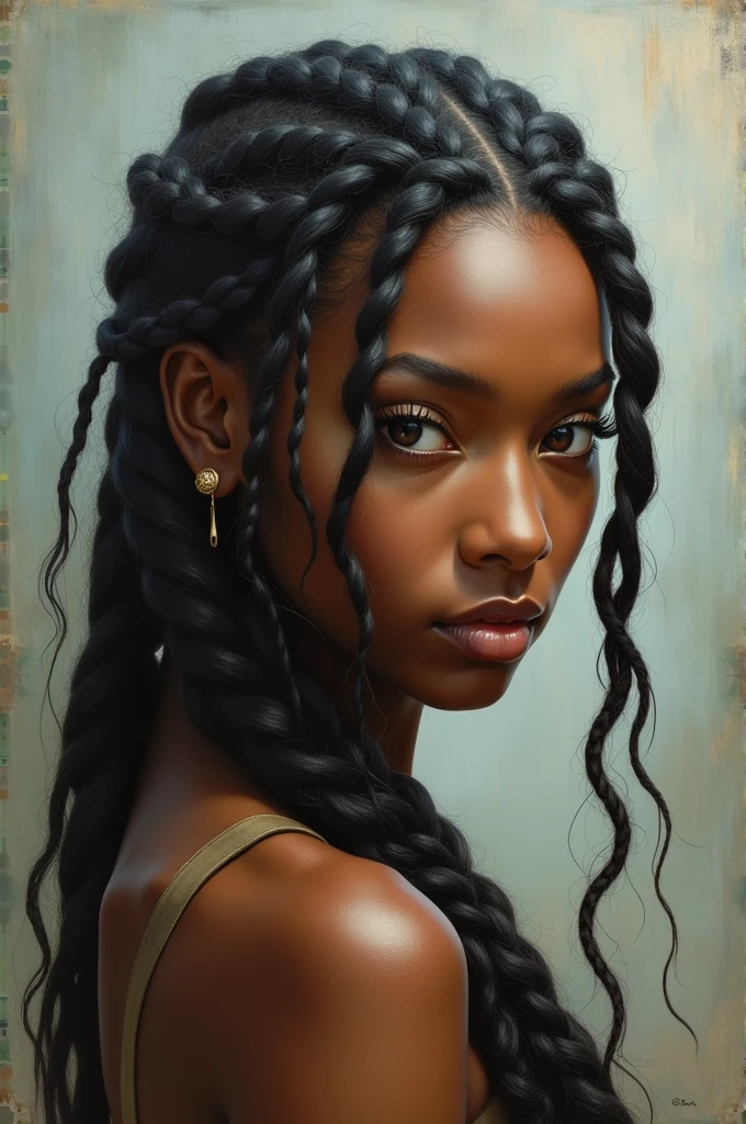 woman with braided hair in a painting style