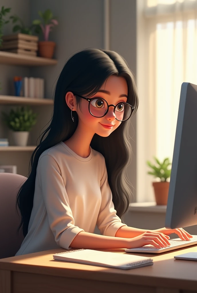 pinki with glasses and a computer