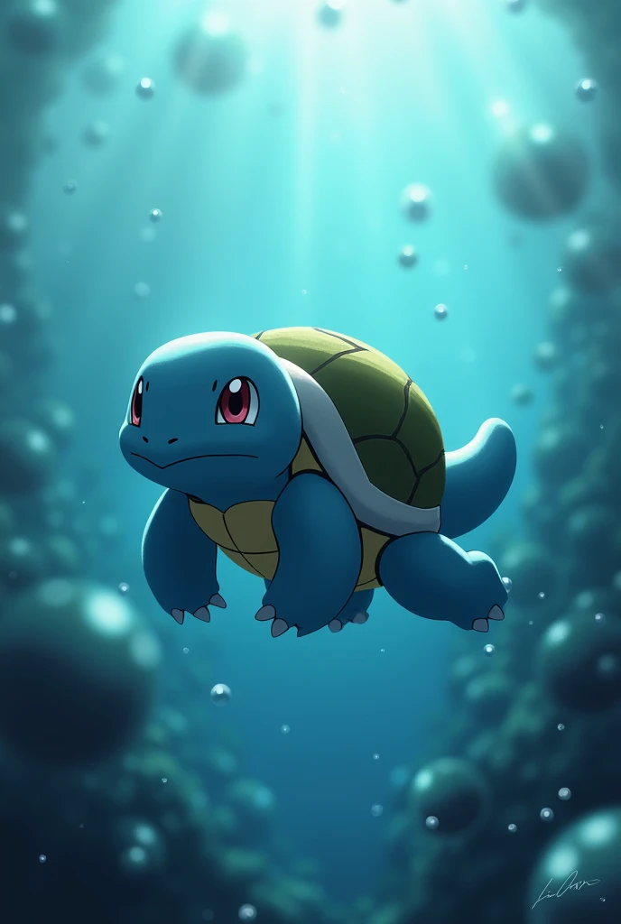 Wartortle_Pokemon, |underwater, bubbles, | bokeh, depth of field, cinematic composition,