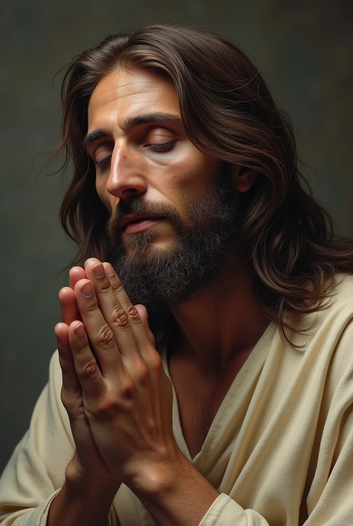 Now make a picture of Jesus praying fervently,estilo de arte super realista, por László Balogh, inspirado em Mort Künstler, Muito realista, estilo de ilustração realista, close de retrato de cena de filme, very Muito realista, Muito realista effect, arte hiper-realista