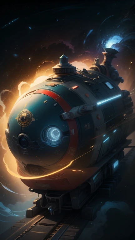 Fantasy,8k,Extremely detailed, masterpiece,High resolution,Highest quality,Increase the resolution,Cinema Lighting,Different space,4 dimensional world,Night on the Galaxy Express,cyber-,light blue body,Train-shaped spaceship,Steam locomotive-type spaceship,Maneuvering with a fusion reactor,30-car train、Run through the space zone,Numerous stars,Many Galaxies,Milky Way,Cruising at the speed of light,Seeing the Earth in the distance,Super Express,Andromeda Galaxy visible,Wide angle of view,Vision,Floating in the air,In the dazzling light,Extremely colorful,The whole carriage is visible,S-shaped,Rail of light,colorful cloud nebula,The whole universe glows blue