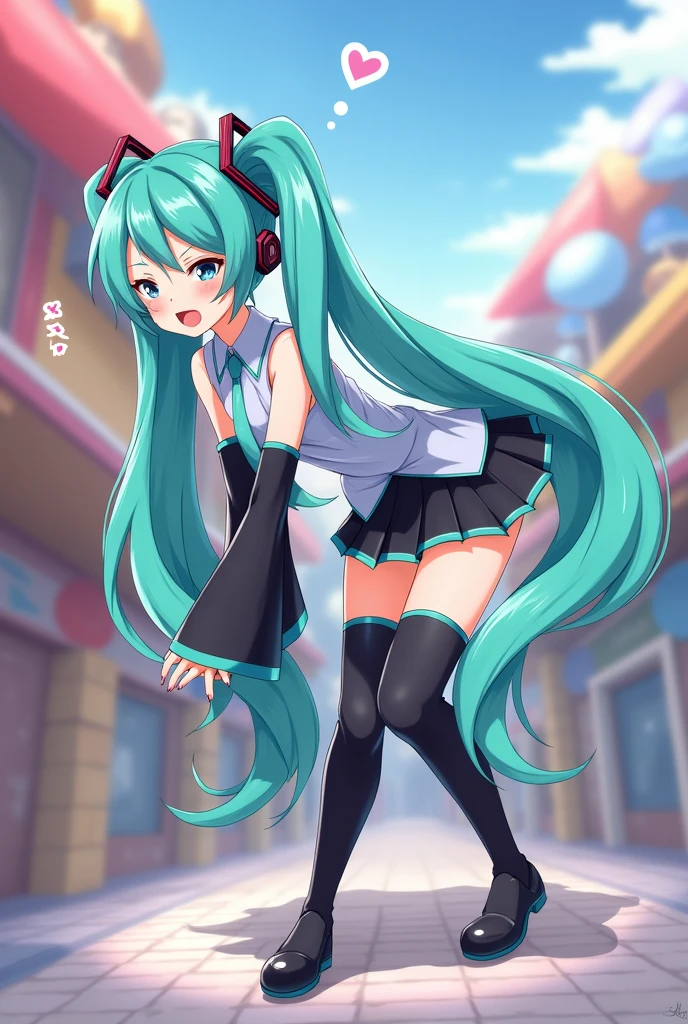 hatsune miku, farting, angry, cute, fart, thigh high socks, bent over, facefarting, fart, farting,