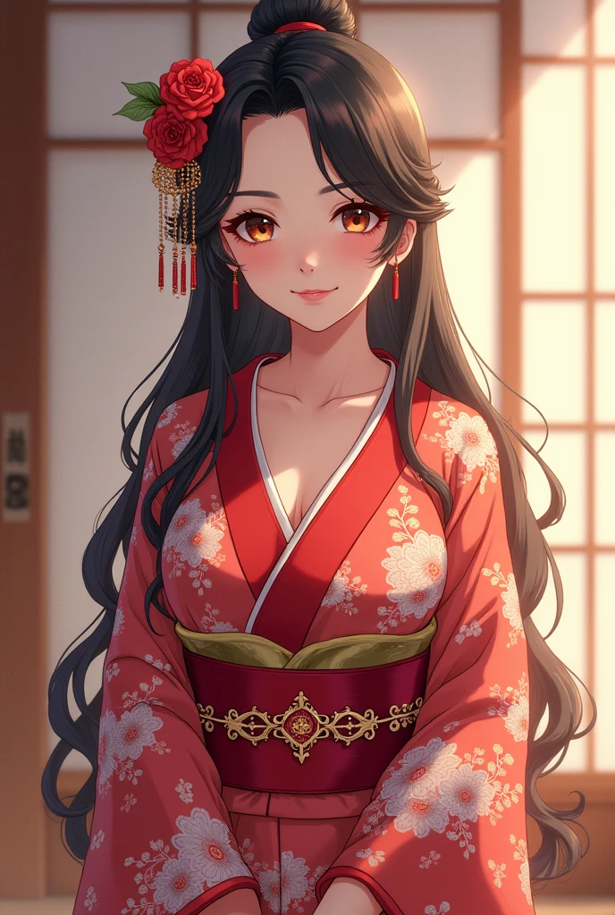 japanese anime girl in a kimono with big breasts