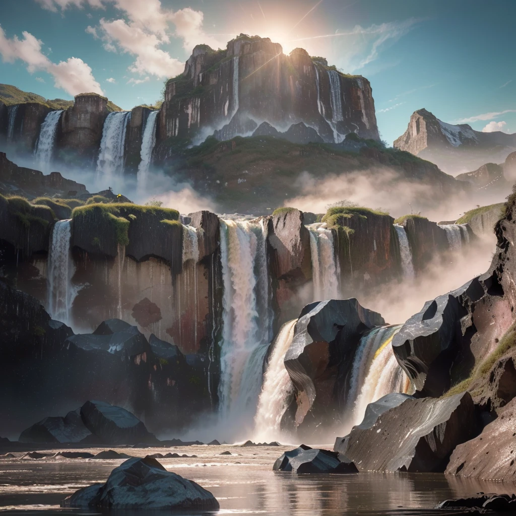 extremely high-resolution details, photographic, realism pushed to extreme, incredibly lifelike, highest quality, masterpiece, (unRealistic, photoRealistic), Dreamy and imaginary landscapes , epic scenes,very bright day , (Fantasy, Unsurreal landscapes, Super detailed, (Flying futuristic steel Castles , Floating Islands in the Sky) , Intense lightning, ,very huge waves in the Lake,the sky reflected on the lake surface, Reflections , (((roses and orchids gardens , bright day light, pink and blue clouds, waterfalls in the sky, realistic style))), Hyperrealistic drawing , burning futuristic skyscrapers, ,timeless realms, very huge crazy waves with silver surface reflections, sharp focus, (close-up), (bright tones ), (deep blue tone),((( realistic, Hyperrealism, vivid colours , landscapes , alien nature , ((science fiction themes)), ((mountains and abyss)) , ((water resources and waterfalls)) , brilliant images , dramatic, highly detailed