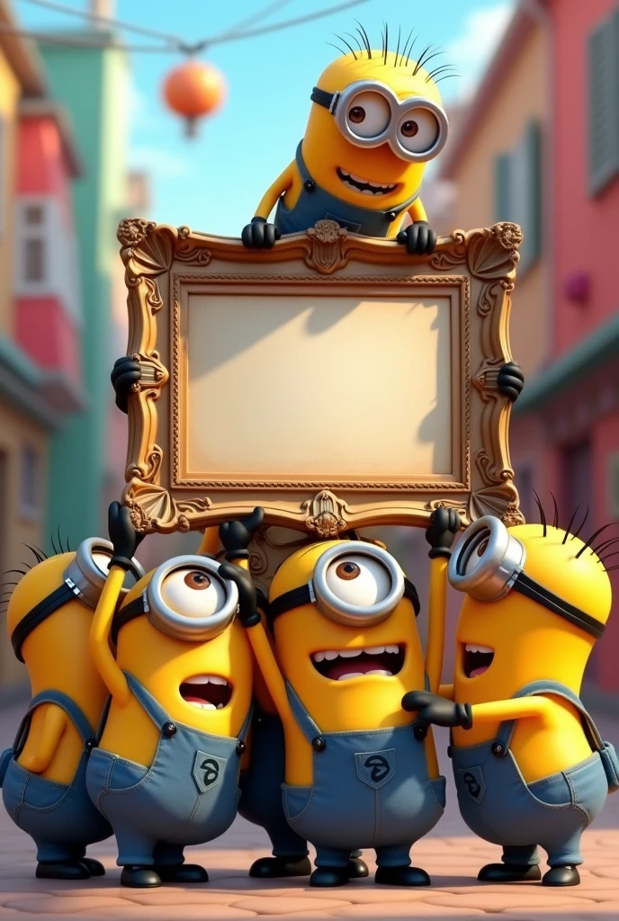 Minions holding a picture frame