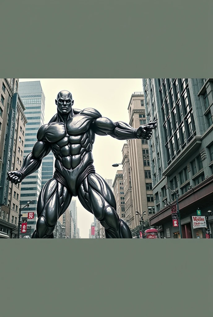 Steel-skinned superhero bending bars