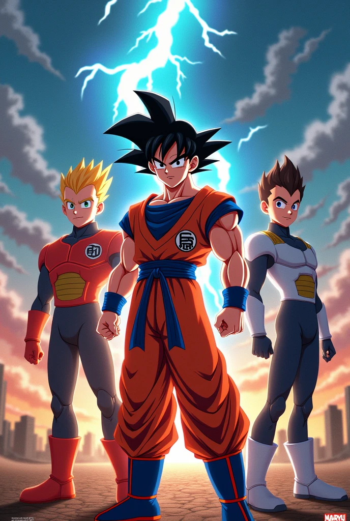 Goku, lightning mcqueen, ben 10 and mordecai teaming up