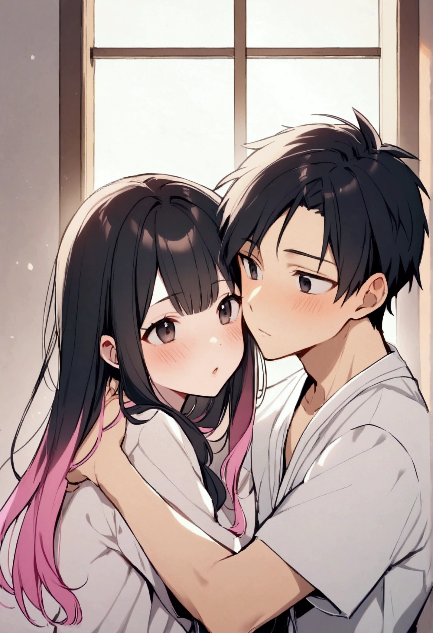 boy, Black hair with pink ends,black eyes