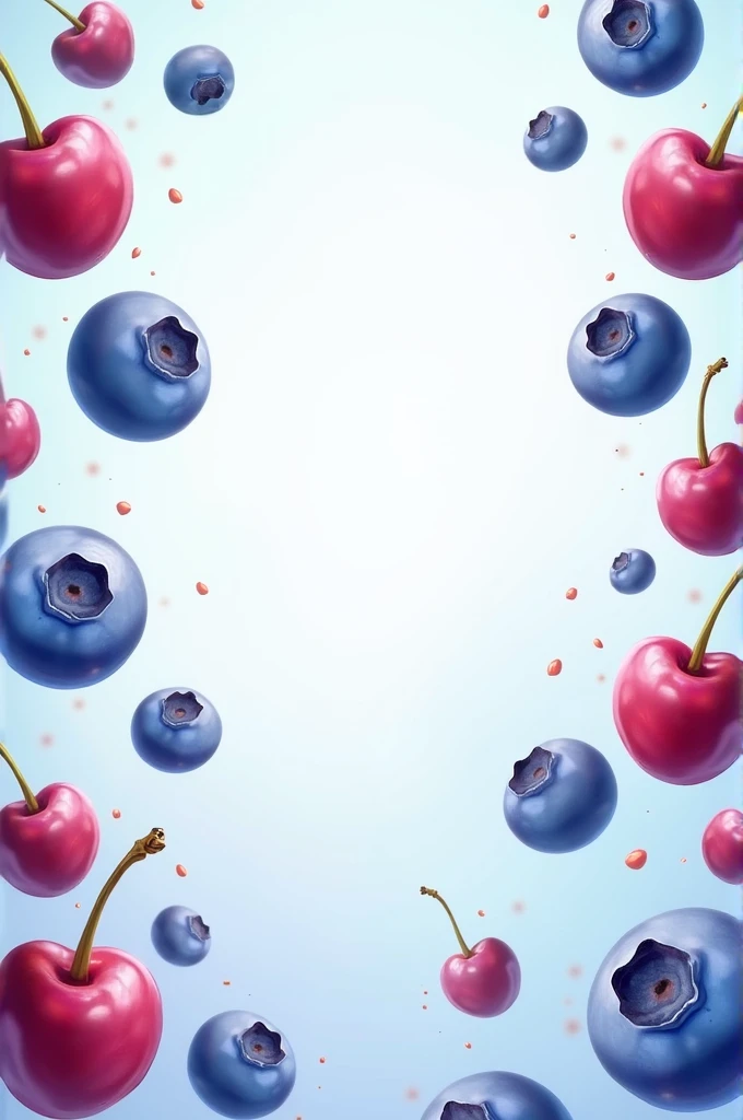 Illustration of a transparent background of falling blueberries on the right side and cherries on the left side.