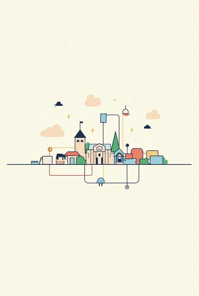 Simple drawing of school and society without people icon