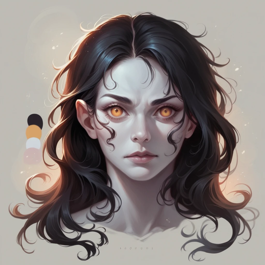 A woman with black hair, golden eyes, pale skin, and her hair was like a jellyfish snake.intricate detailed portrait, high quality digital art, 8k, photorealistic, cinematic lighting, dramatic color palette, fantasy concept art
