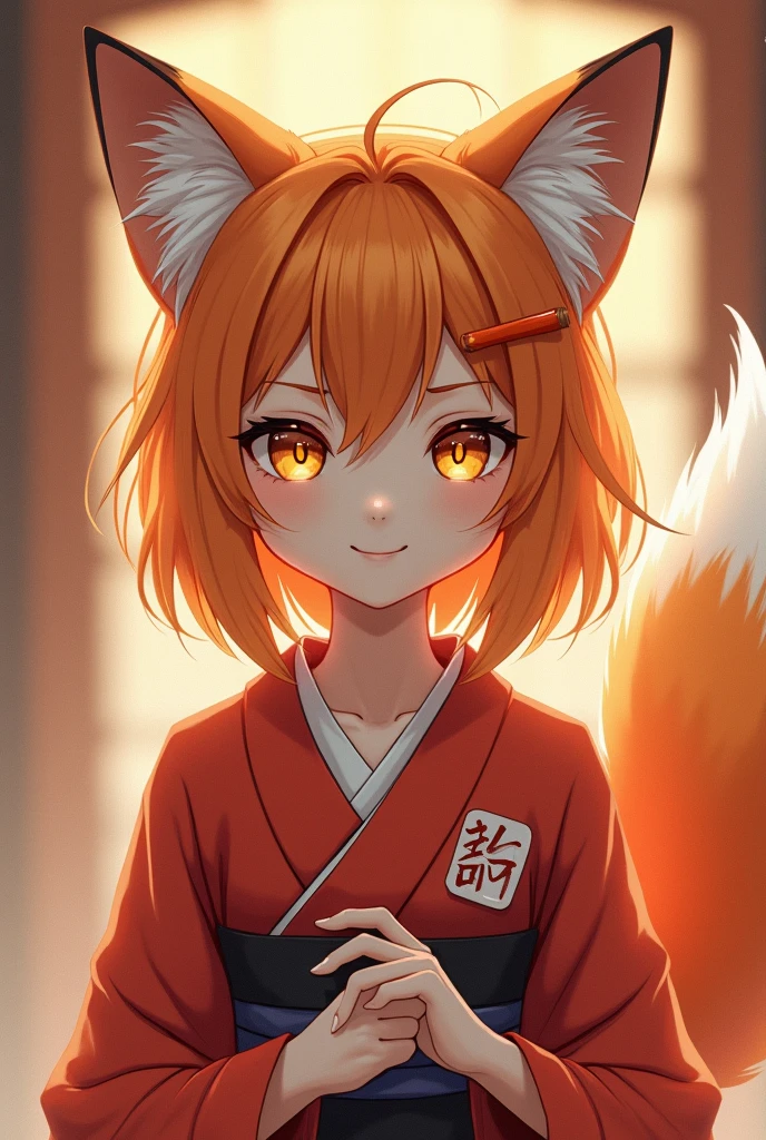 best quality, masterpiece, detailed, Kitsune neko, 1girl, closed mouth, light smile, orange hair, yellow eyes, medium hair, fox ears, fox tail, Senko Miko, miko, (NAKED:1.3), (NSFW:1.3), standing, looking at viewer, unity 8k wallpaper, (illustration:0.8), (beautiful detailed eyes:1.6), extremely detailed face, perfect lighting, extremely detailed CG, (perfect hands, perfect anatomy), Her beautiful face, drawn with incredible precision and realism, is surprisingly detailed. Every line, every crease on the skin is like a work of art. Sparkling eyes, with a fine drawing of each eyelash, look directly at you, radiating warmth and boundless tenderness, Senko is the true embodiment of grace and beauty, and every stroke on this cardboard canvas speaks of her charm. Her slender figure and graceful body lines are mesmerizing. Perfect hands, thin fingers, ((flat chest:1.5))