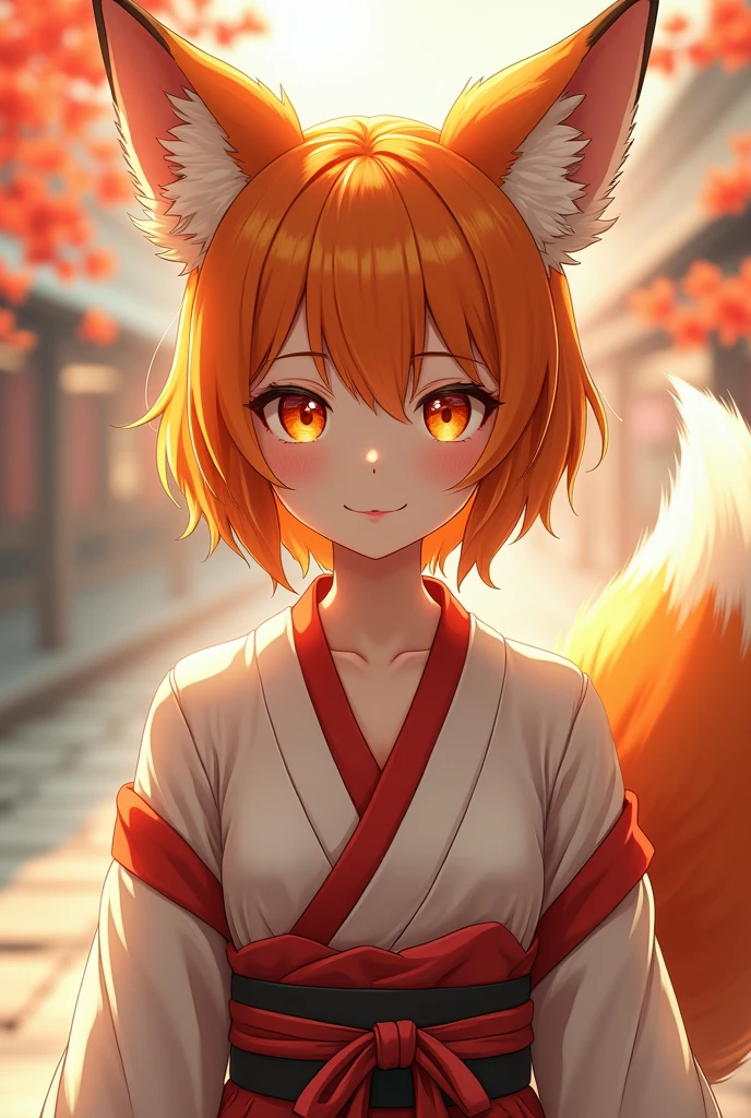 best quality, masterpiece, detailed, Kitsune neko, 1girl, closed mouth, light smile, orange hair, yellow eyes, medium hair, fox ears, fox tail, Senko Miko, miko, (NAKED:1.3), (NSFW:1.3), standing, looking at viewer, unity 8k wallpaper, (illustration:0.8), (beautiful detailed eyes:1.6), extremely detailed face, perfect lighting, extremely detailed CG, (perfect hands, perfect ???????), Her beautiful face, drawn with incredible precision and realism, is surprisingly detailed. Every line, every crease on the skin is like a work of art. Sparkling eyes, with a fine drawing of each eyelash, look directly at you, radiating warmth and boundless tenderness, Senko is the true embodiment of grace and beauty, and every stroke on this cardboard canvas speaks of her charm. Her slender figure and graceful body lines are mesmerizing. Perfect hands, thin fingers, ((flat chest:1.5))