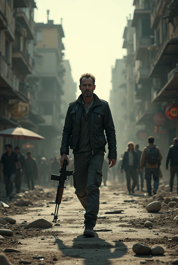 Rick Grimes Walks on the Street with a Kalashnikov in Her Hand Istanbul People Look at Her