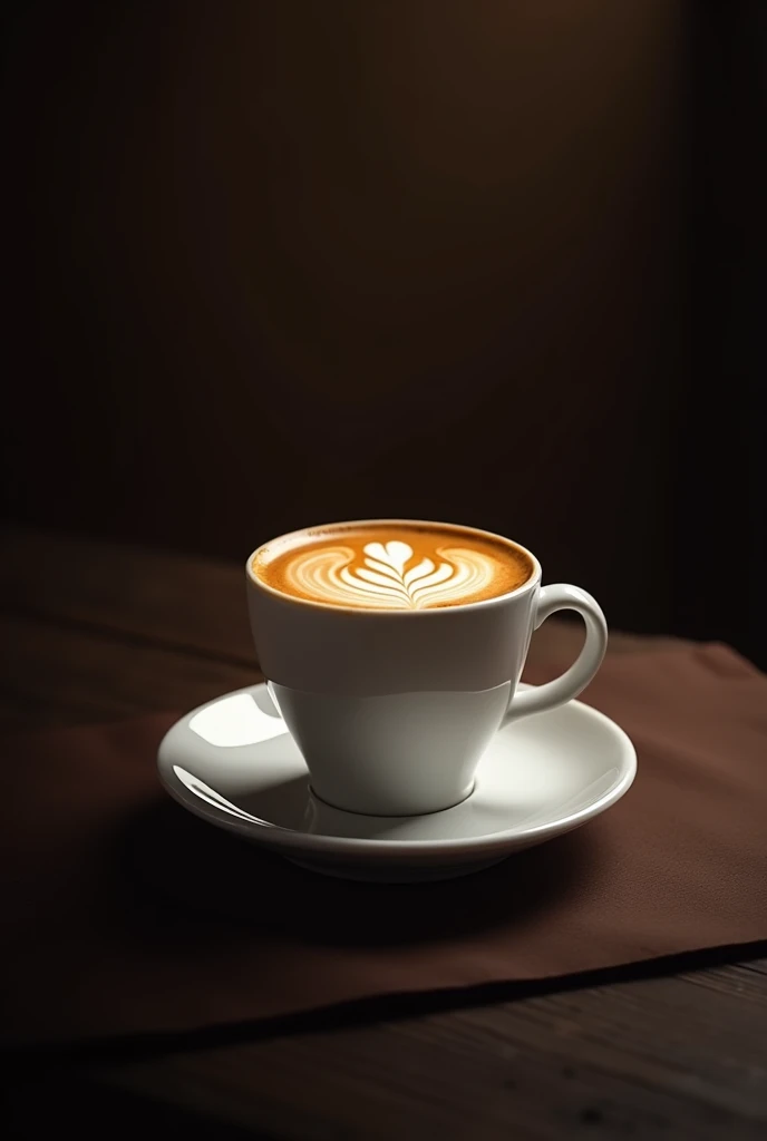 Create a highly detailed image of a classic espresso coffee served in a small white porcelain cup. The espresso should have a rich, dark color with a thick, velvety crema on top. The background should be dark and elegant to make the coffee stand out, with subtle lighting that emphasizes the texture and warmth of the drink. The overall presentation should be professional and inviting, ideal for a high-end coffee advertisement.