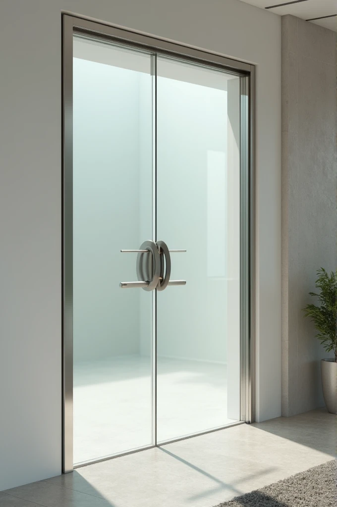 A glass door with double handle plate 549