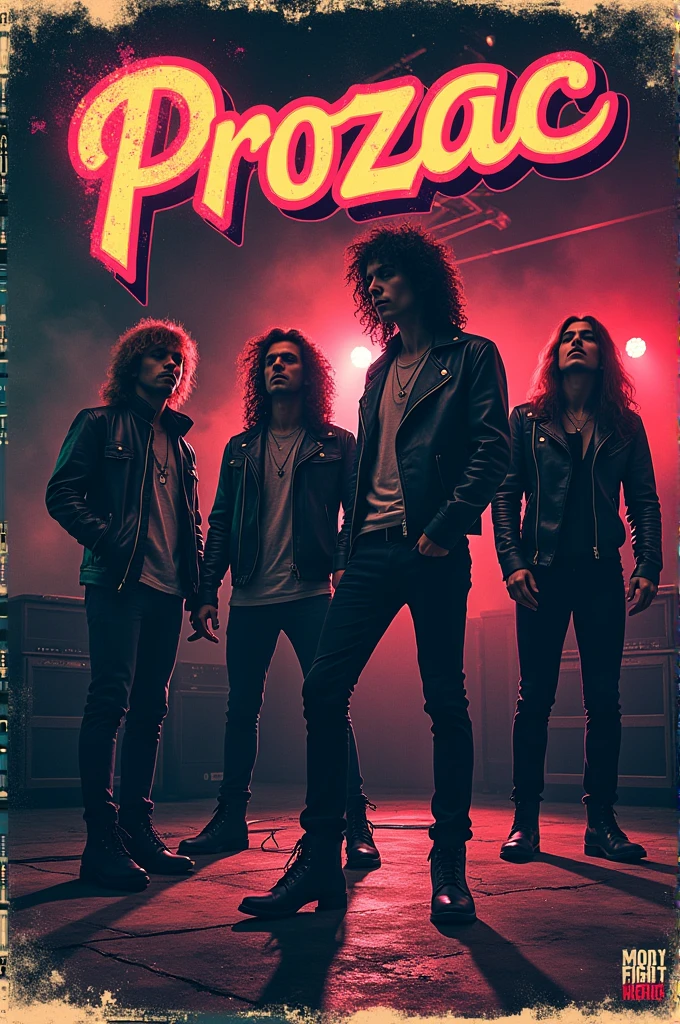 Poster of a rock band called PROZAC IN a room from the 80s 