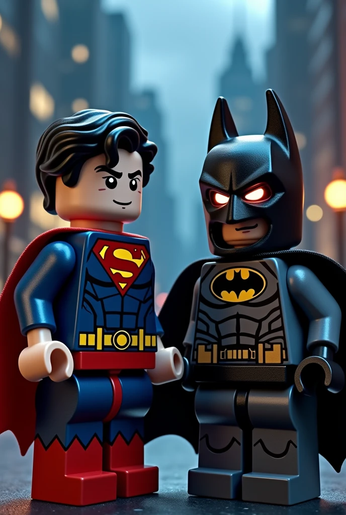Superman and Batman in lego art, night