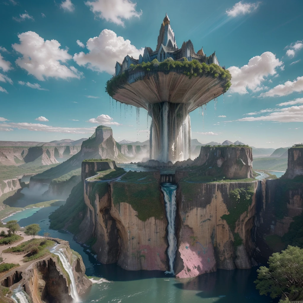 extremely high-resolution details, photographic, realism pushed to extreme, incredibly lifelike, highest quality, masterpiece, (unRealistic, photoRealistic), Dreamy and imaginary landscapes , epic scenes,very bright day , (((((Fantasy, Unsurreal landscapes, Super detailed, Flying futuristic steel Castles , Floating Islands in the Sky))))) , Intense lightning, ,very huge waves in the Lake,the sky reflected on the lake surface, Reflections , (((roses and orchids gardens , bright day light, pink and blue clouds, waterfalls in the sky, realistic style))), Hyperrealistic drawing , burning futuristic skyscrapers, ,timeless realms, very huge crazy waves with silver surface reflections, sharp focus, (close-up), (bright tones ), (deep blue tone),((( realistic, Hyperrealism, vivid colours , landscapes , alien nature , ((science fiction themes)), ((mountains and abyss)) , ((water resources and waterfalls)) , brilliant images , dramatic, highly detailed