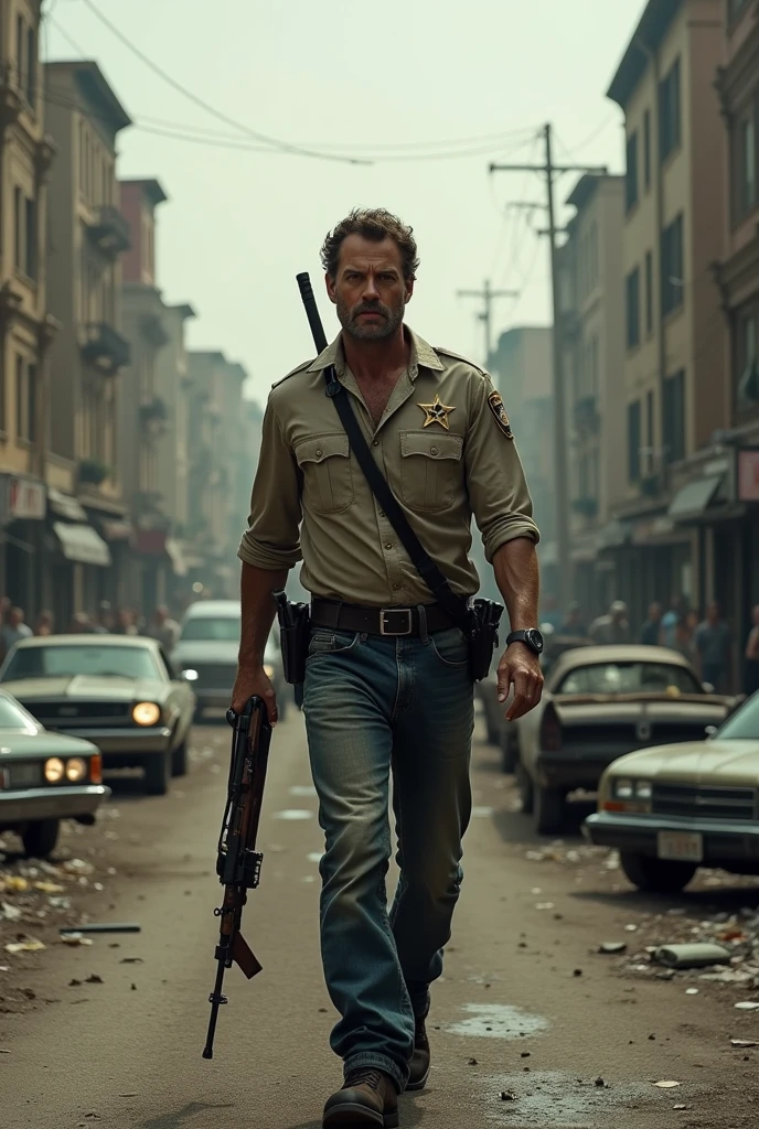 Rick Grimes Walks on the Street with a Kalashnikov, People Stare at Her