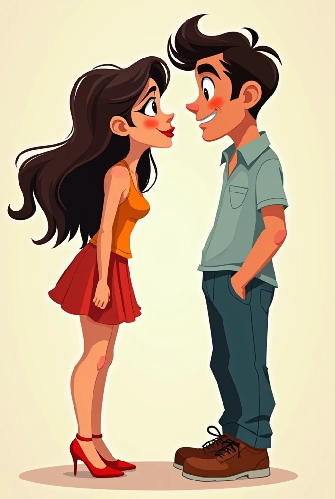 imageio: two characters, woman and man in cartoons looking at each other with desire.