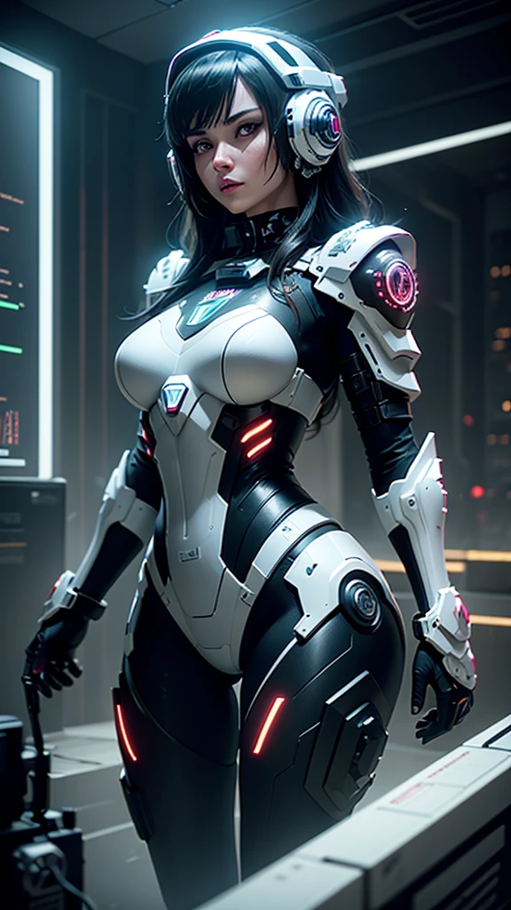 ((Best quality)), ((masterpiece)), (detailed: 1.4), ....3d, woman in thick neon and protective armor with generative helmet in cyberpunk style, voluminous hair, Light particles, Clean energy, chaos, anti-technology, HDR (High dynamic range), Ray tracing ,NVIDIA RTX, Super resolution, Unreal 5, Underground dispersion, Textured PBR, Post-processing, Anisotropic filtering, depth of field, maximum clarity and sharpness, Multilayer textures, Albedo and Mirror Maps, Surface Shading, Accurately simulate the interaction of light and material.,perfect proportions,octane number,two-color lighting,Wide opening,Low ISO,White balance,Rule of thirds,Battlefield in RAW 8K, Someone else's fight,,