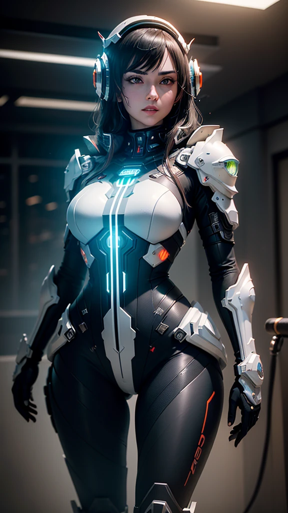 ((Best quality)), ((masterpiece)), (detailed: 1.4), ....3d, woman in thick neon and protective armor with generative helmet in cyberpunk style, voluminous hair, Light particles, Clean energy, chaos, anti-technology, HDR (High dynamic range), Ray tracing ,NVIDIA RTX, Super resolution, Unreal 5, Underground dispersion, Textured PBR, Post-processing, Anisotropic filtering, depth of field, maximum clarity and sharpness, Multilayer textures, Albedo and Mirror Maps, Surface Shading, Accurately simulate the interaction of light and material.,perfect proportions,octane number,two-color lighting,Wide opening,Low ISO,White balance,Rule of thirds,Battlefield in RAW 8K, Someone else's fight,,