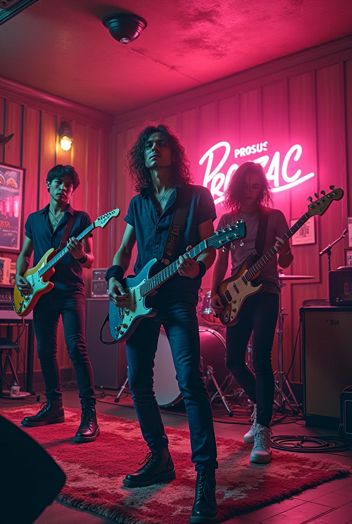 Poster of a rock band called PROZAC inside a room from the 80s 