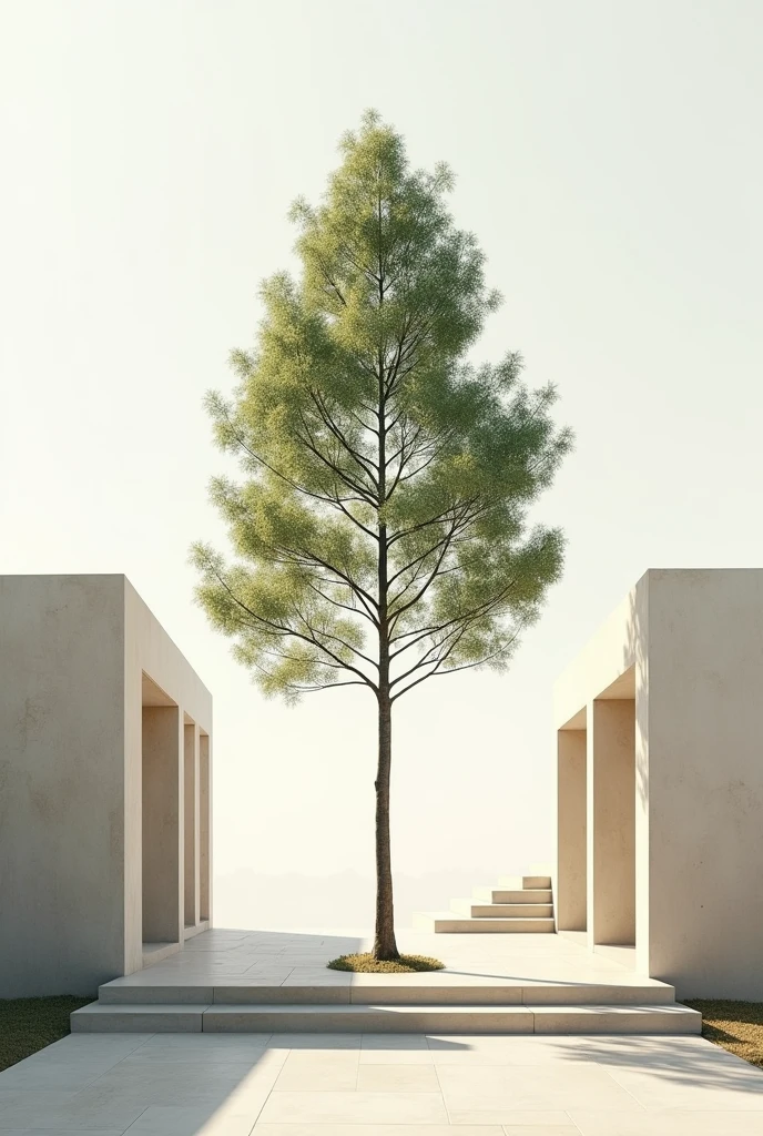 Landscape with garden tree in Bauhaus style