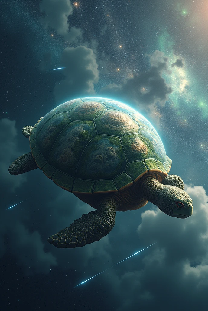 (photoanime1:2) A unknown space turtle in the sky, which is actually a living planet based on earth, flying through space with beautiful space background with a milyway,stars and more