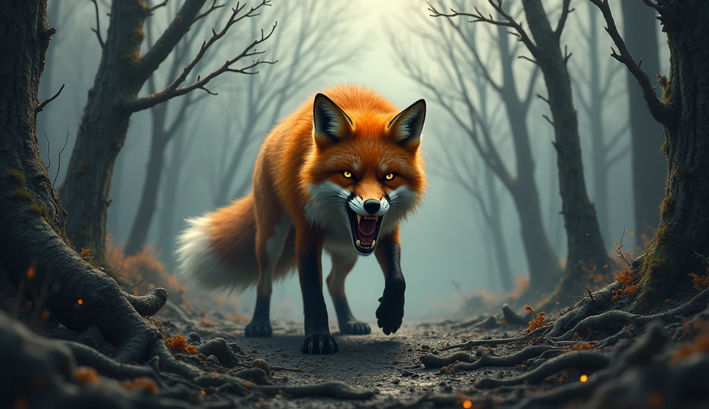 ANGRY FOX IN DESTROYED BLACK FOREST