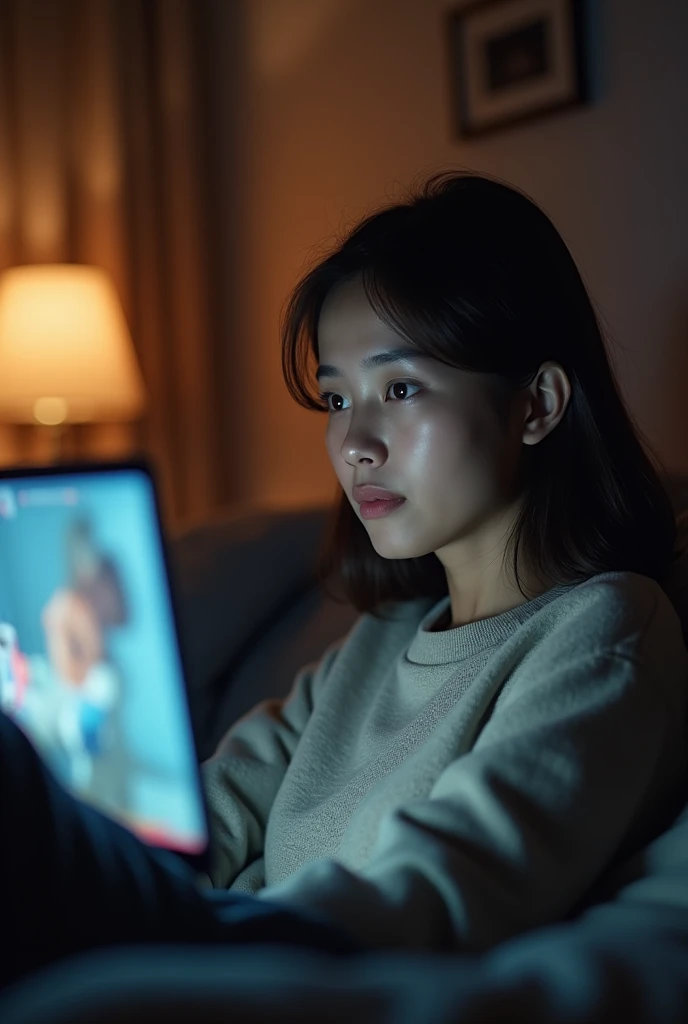 A woman watching YouTube with the screen visible