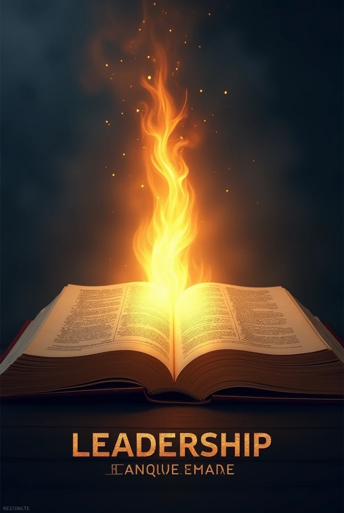 A golden flame, symbolizing light and spiritual guidance, coming out of an open navy blue book ( representing the bible and knowledge). The name integrating faith and leadership for lasting impact with slogan below
