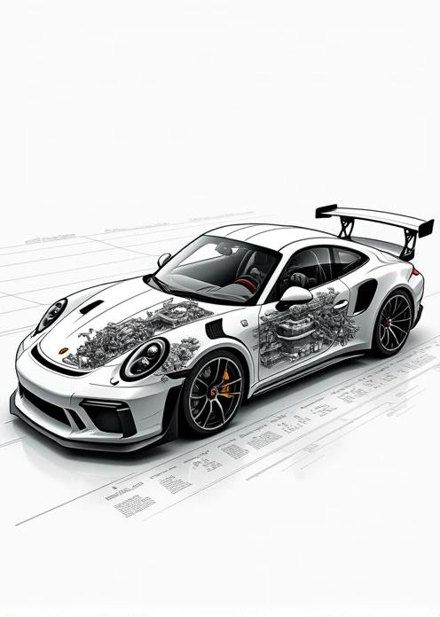Schematic Porsche 911 turbo with black print