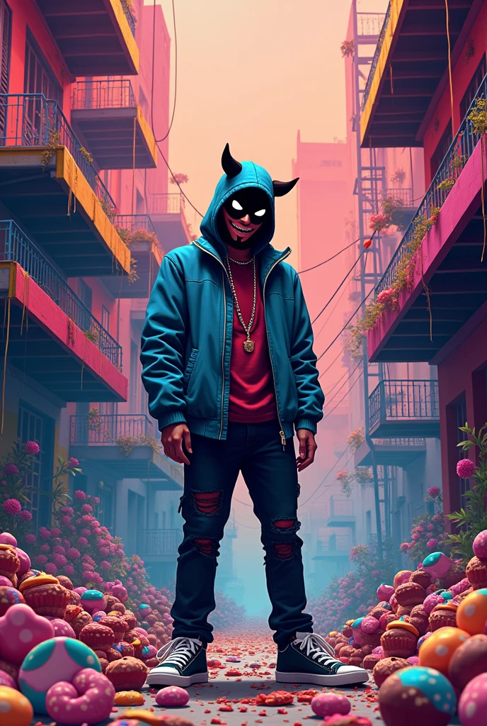 sweets,Drugs,gang,Colored,Simple,chocolates,paradise,extasy,Figure,friendly,crime,colorful,viele sweets,friendlye kriminelle,criminal energy,evil smile,plain,few colors