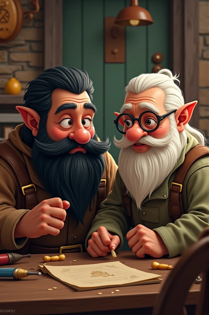 two dwarves. One of them has a black beard and the other wears glasses.!
