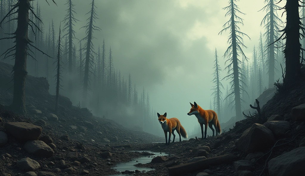 FOXES IN THE DESTROYED BLACK FOREST